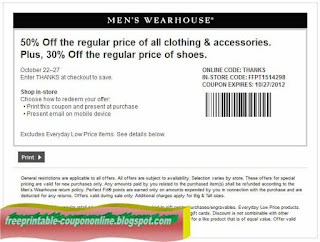 Free Printable Men's Wearhouse Coupons