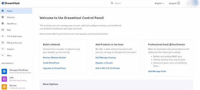 First look of DreamHost dashboard