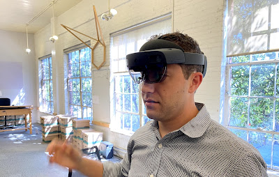 Architect Evan Morris using Microsoft HoloLens 2 at Lake Flato Architects