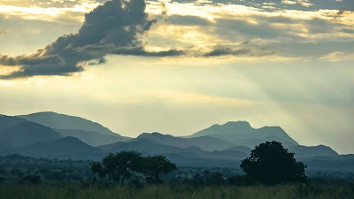 Landscape, nature, mountains, clouds, grass, trees