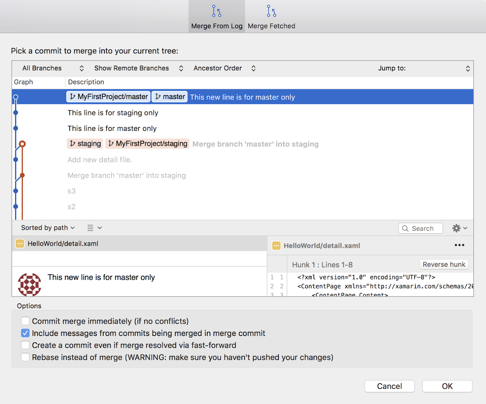 Jeff Lim Version Control in VS for Mac How to select certain