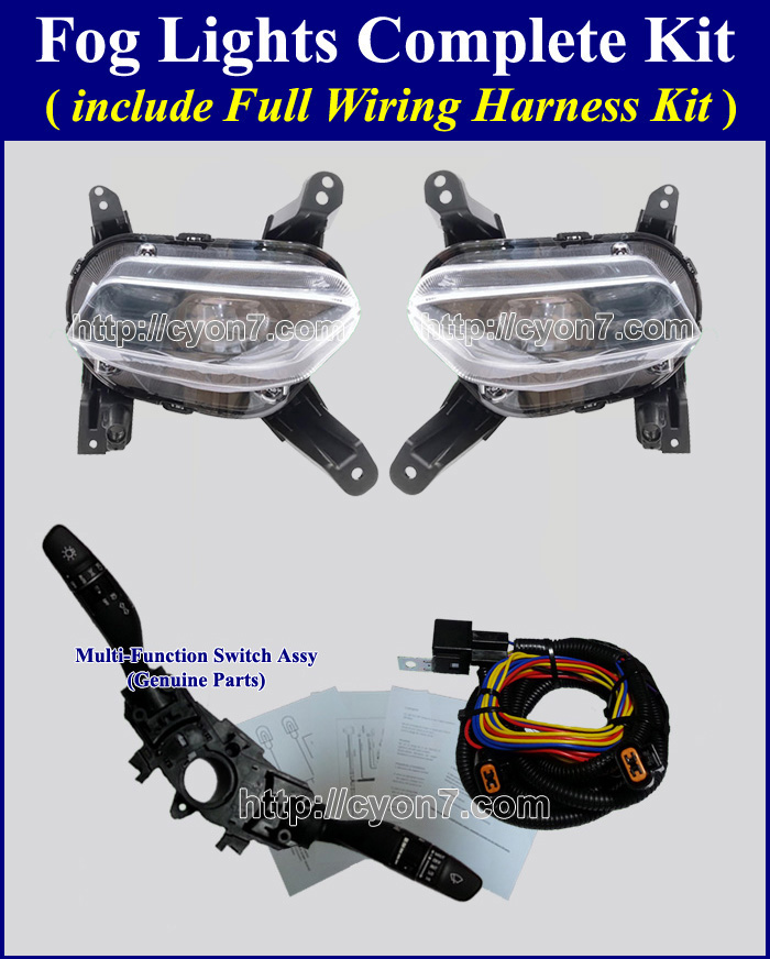 Fog Light Lamp Complete Kit + Wiring Harness Kit for Hyundai Kia Vehicle