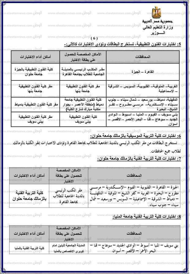 مواعيد امتحانات القدرات و أقسام كليات " فنون جميلة و تطبيقية و تربية مواعيد امتحانات القدرات و أقسام كليات " فنون جميلة و تطبيقية و تربية