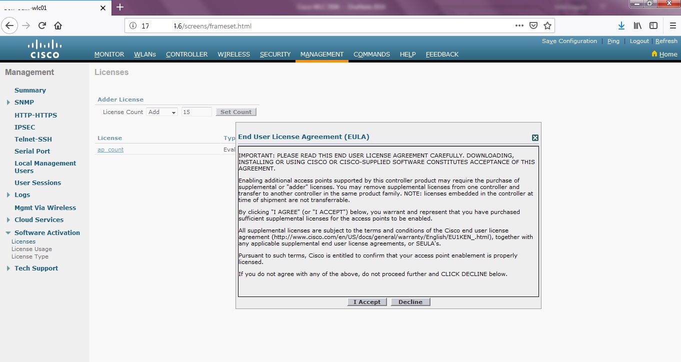 My CCNA Wireless Journal: Activating Cisco WLC 3504 AP License