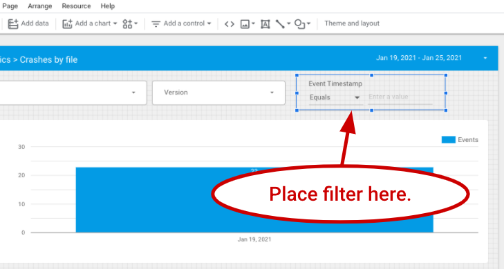 Image with arrow pointing toward where to place filter