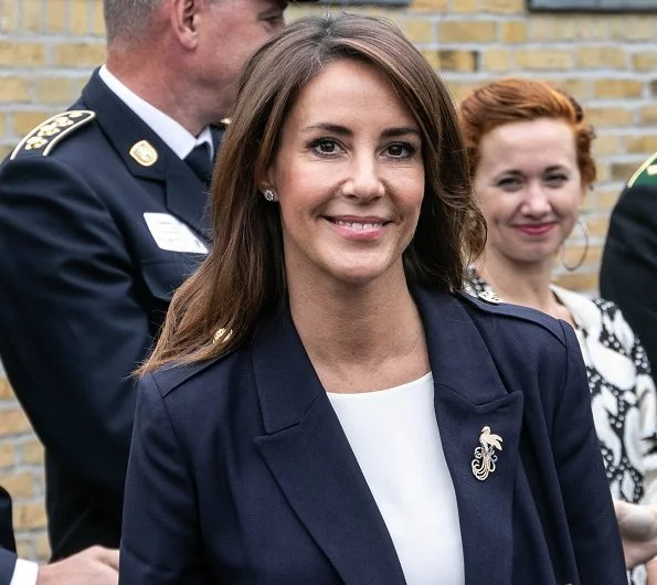 Princess Marie attended Danish Emergency Management Agency's 40th anniversary events in Gråsten. wore coat and trousers