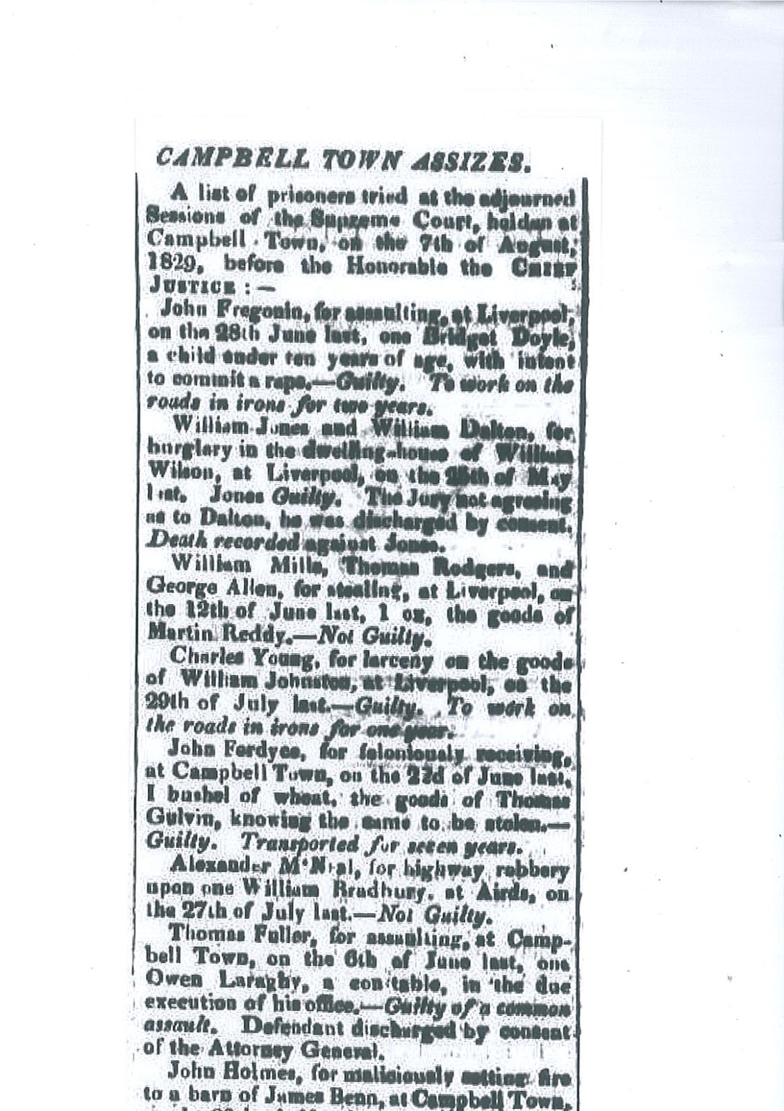 The History Buff Campbell Town to Campbelltown