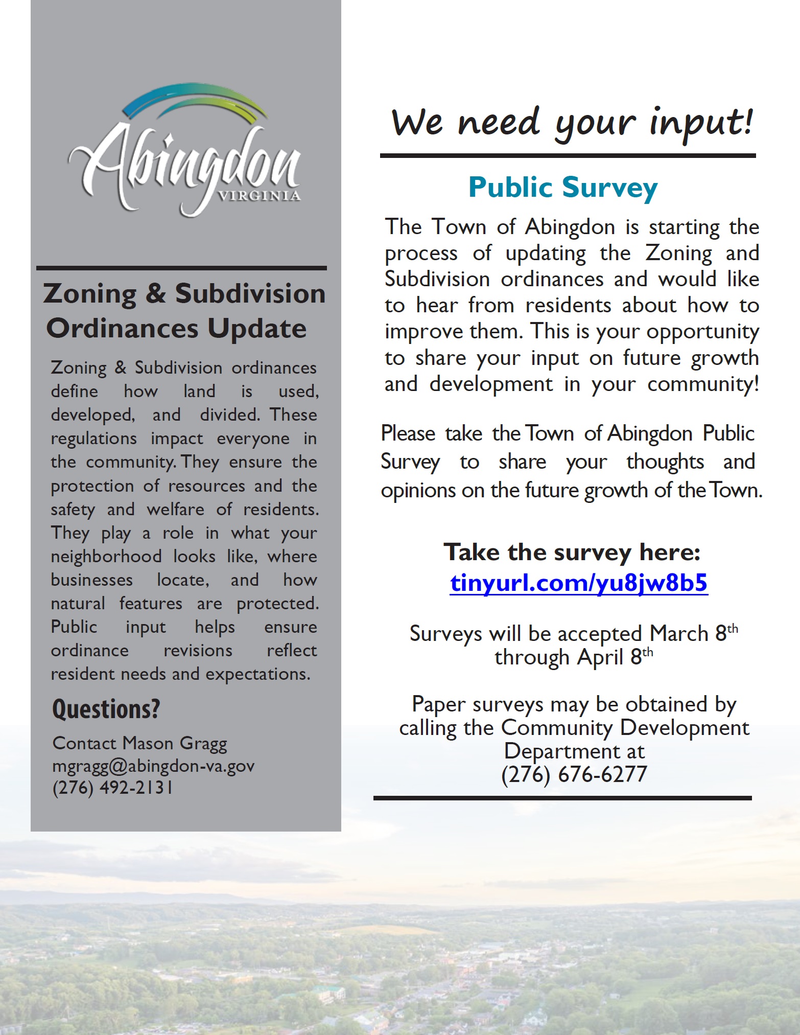 Town of Abingdon, Virginia Public Survey for Zoning and Subdivision