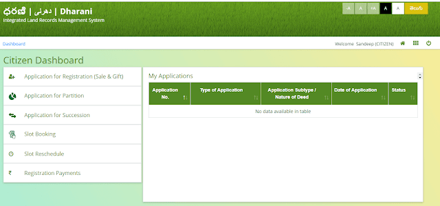citizen dashboard dharani website