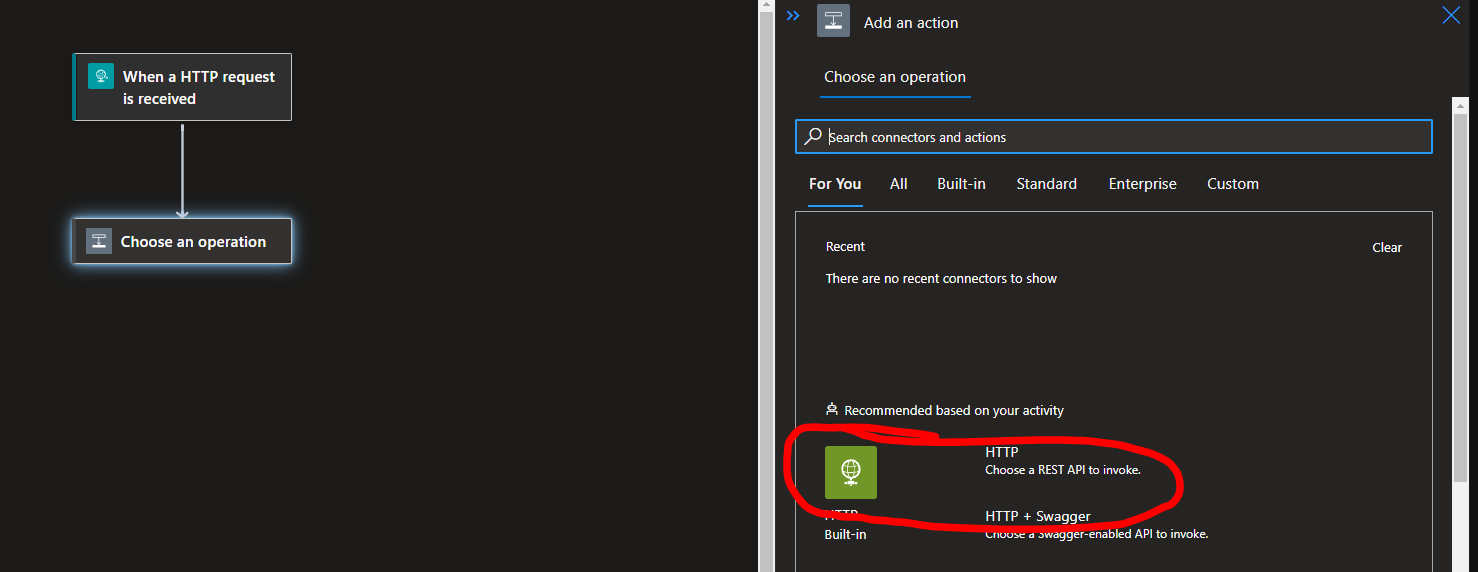 The logic app and the resource graph query