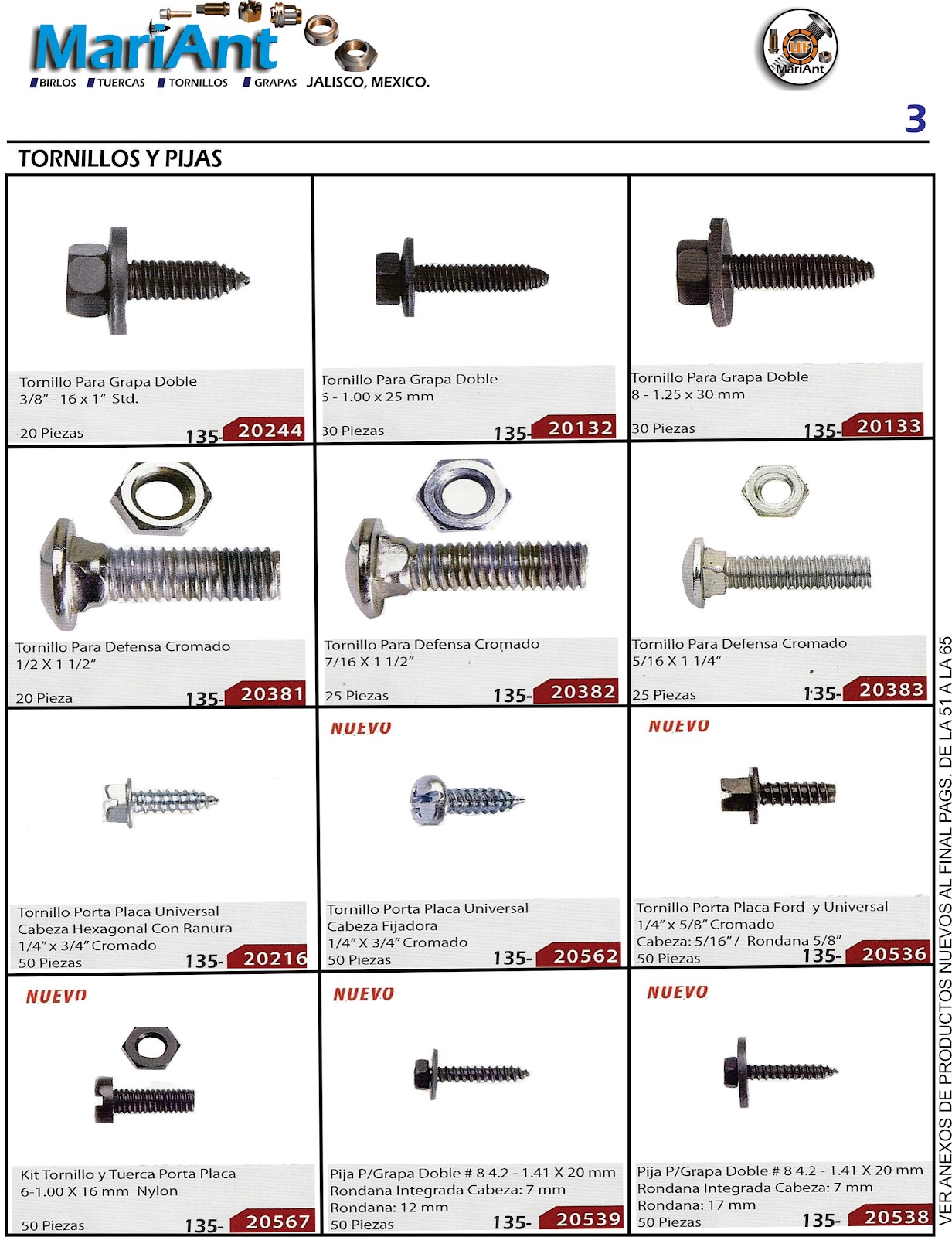 MariAnt tuercas birlos y tornillos catalogo de grapas