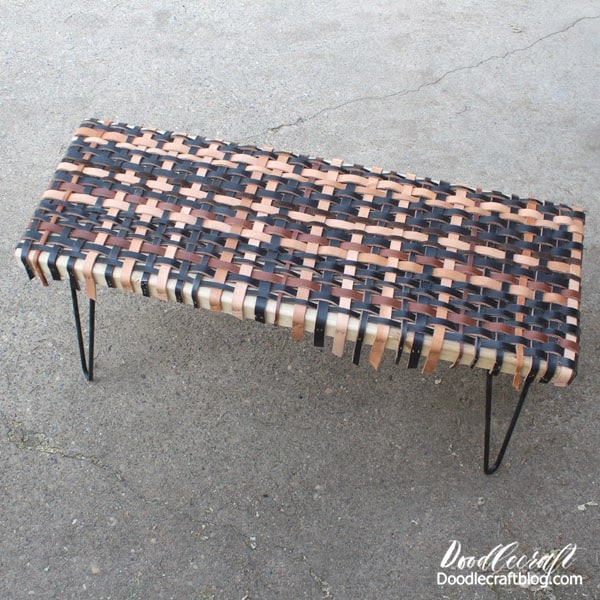 Woven Leather Bench with Hairpin Legs DIY