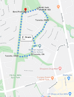 Map of suggested route to explore Duncairn Park, Toronto Ontario.