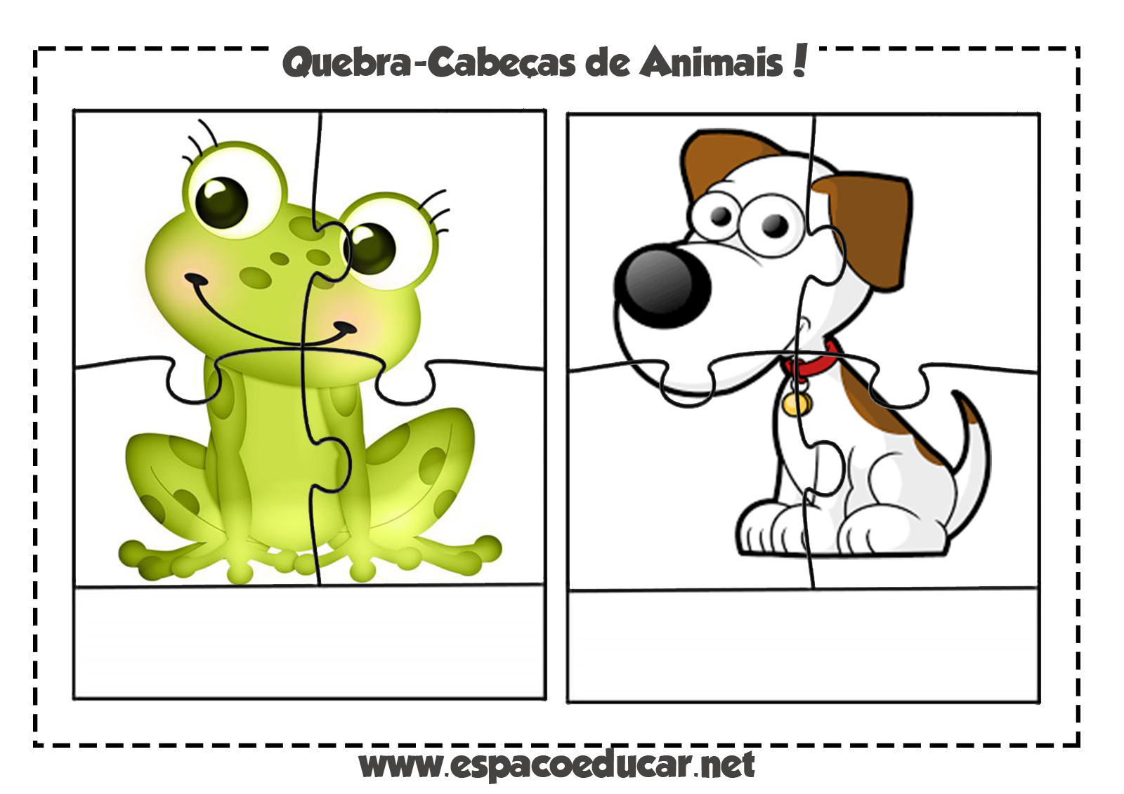 Jogo educativo grátis: quebra-cabeça de animais para imprimir e