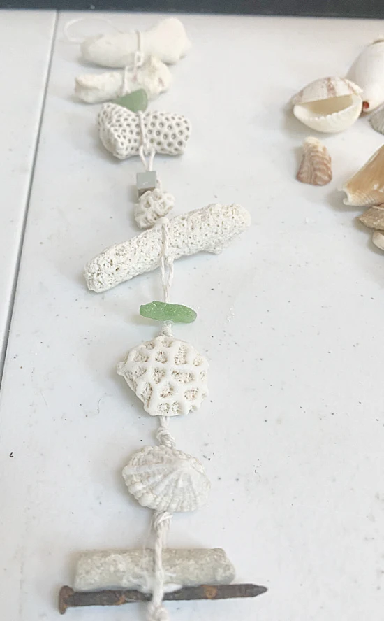 coral garland with sea glass