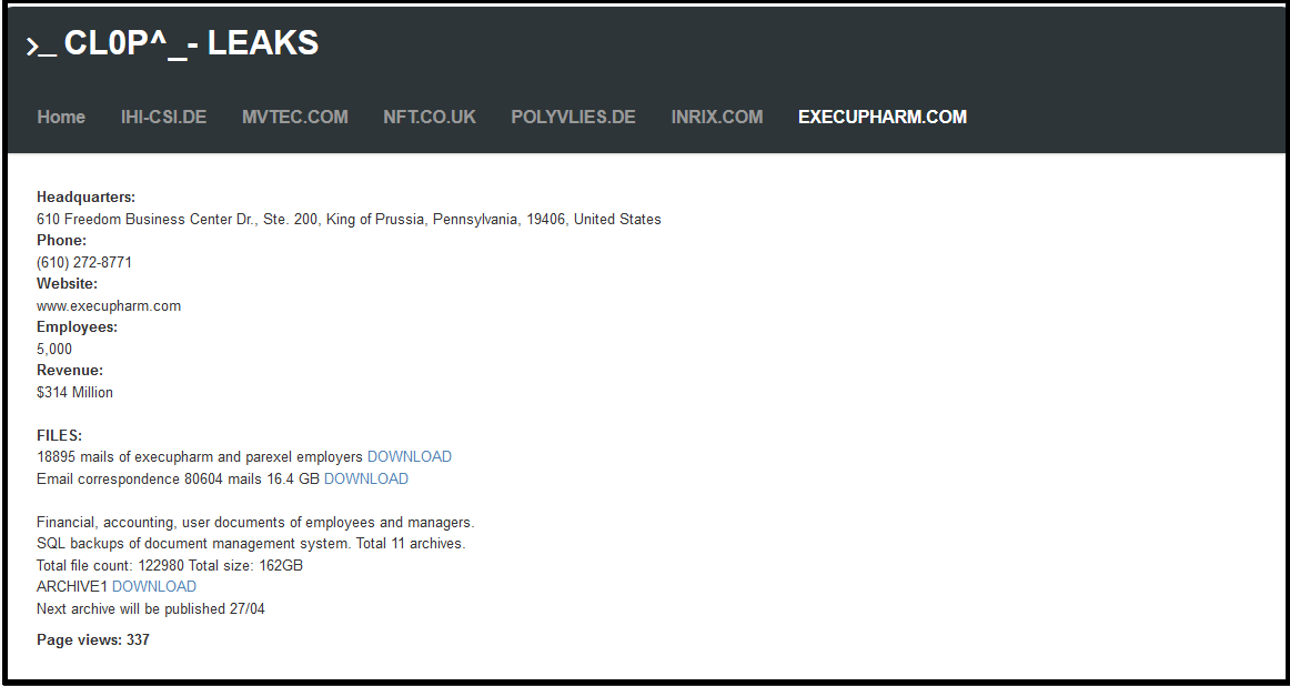 مجموعة الهاكرز Clop Ransomware يخترقون مؤسسة Execupharm