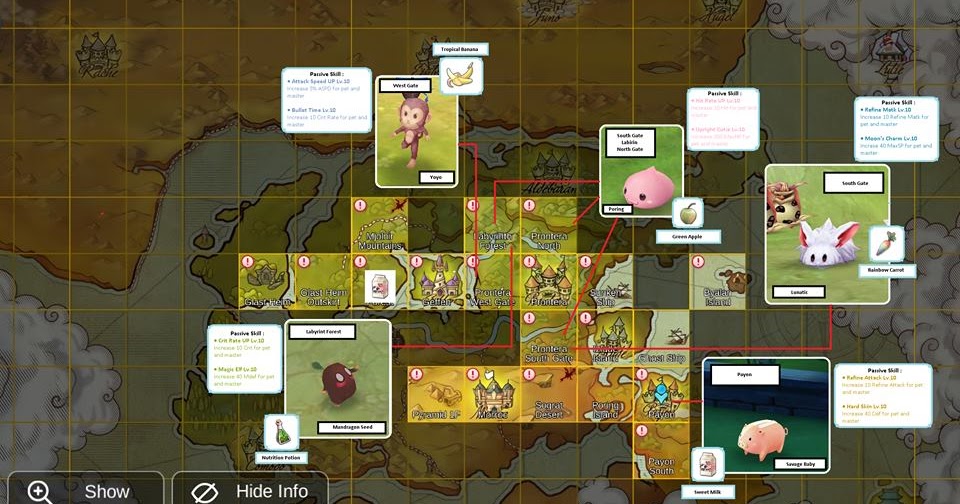 Pet list and pet locations in Ragnarok M Eternal Love by Bearnard