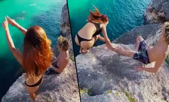 Η κοπέλα του έπεφτε από βράχο και αυτός αντέδρασε με τον πιο απίστευτο τρόπο (Video)