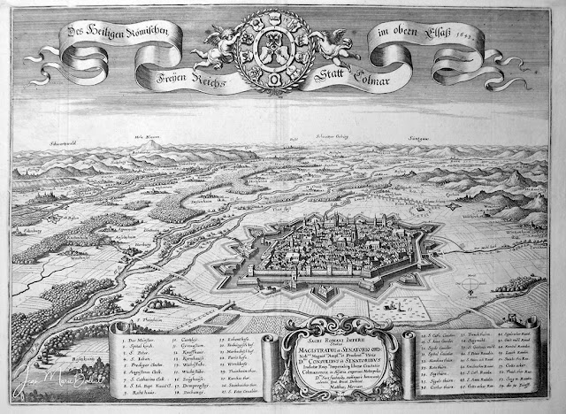 Colmar, vue d'oiseau du nord vers le sud (M. Merian, 1644)