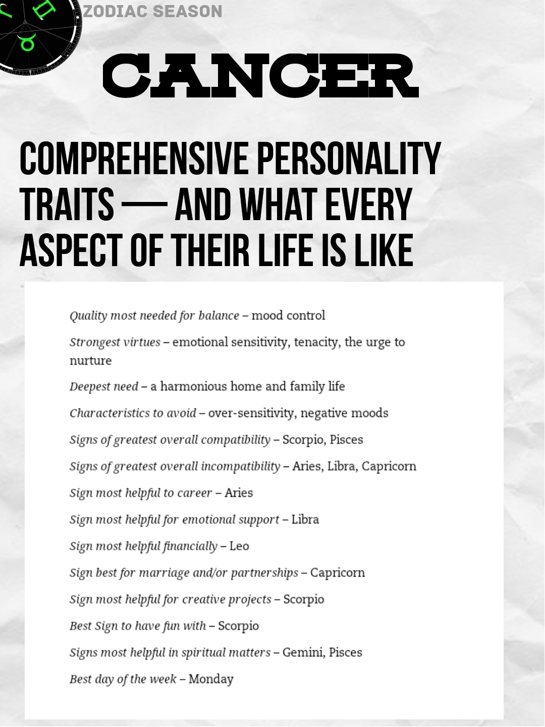 Cancer Zodiac Sign Traits And Characteristics / Cancer Man Characteristics And Personality