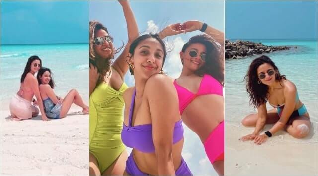 Alia Bhatt Slaying Her Perfect Beach Body In Multicoloured Bikini In Maldives.