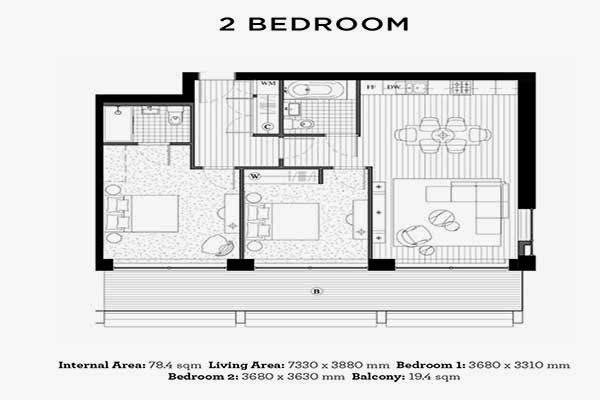 Royal Wharf London 2 Bedrooms Floor Plan