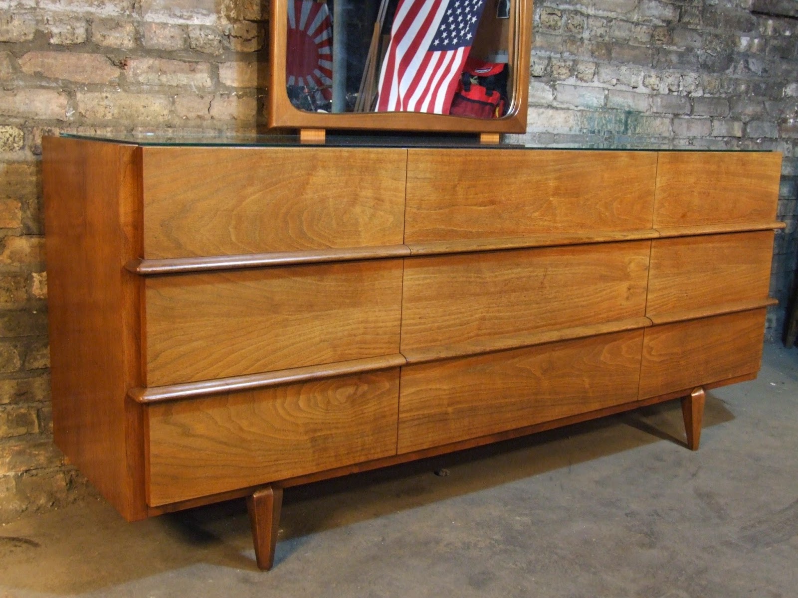 Mid Century Chicago American of Martinsville Walnut Lowboy Dresser and