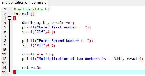 Information: C Program Code for Multiplication of Numbers