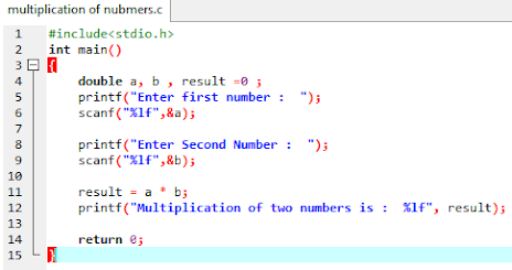 Information: C Program Code for Multiplication of Numbers
