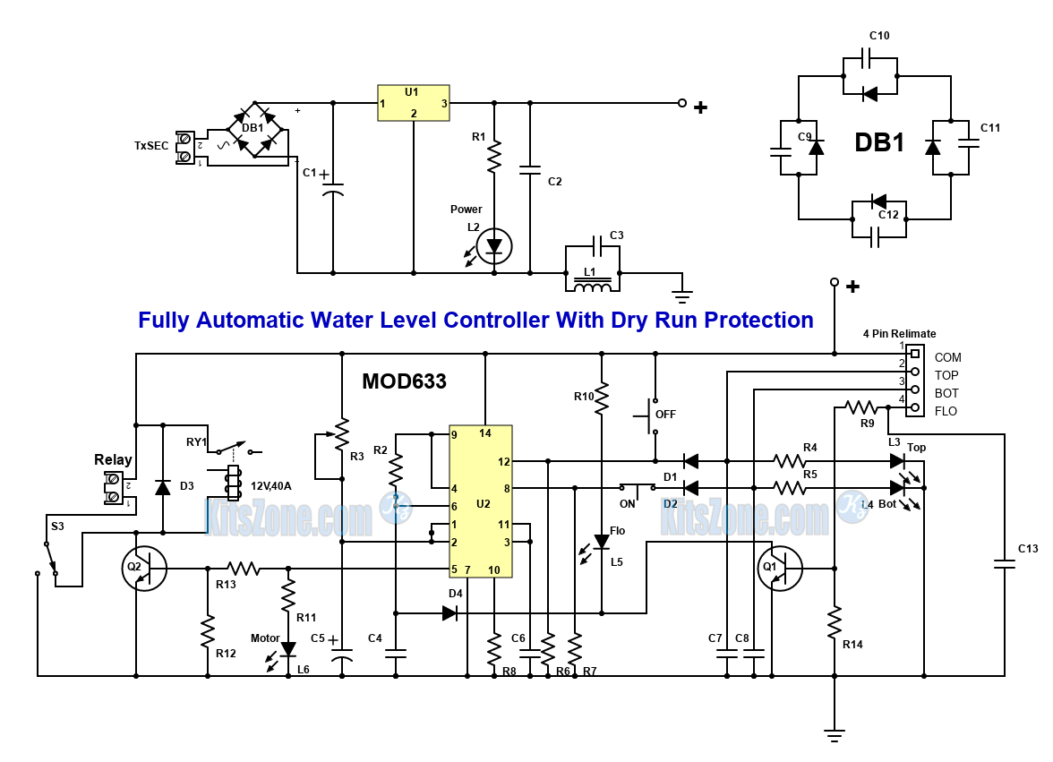 Fully Automatic Water Level Controller Circuit With Motor Dry Run Protection Without Using