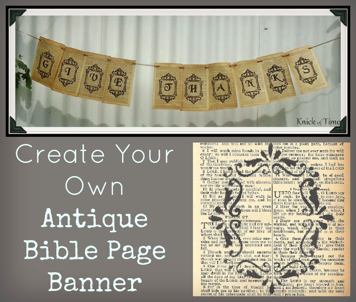 Create a Thanksgiving Banner with Printable Antique Bible Page  Knick