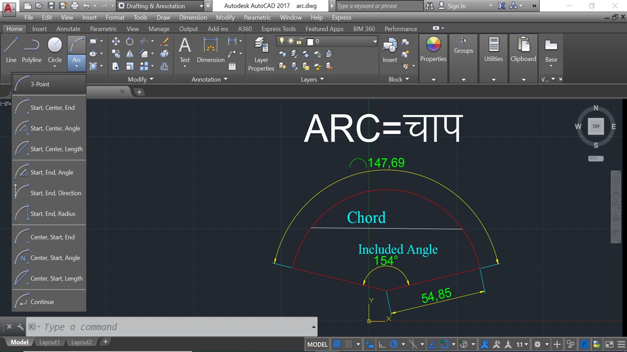 How to Draw ARC in Autocad