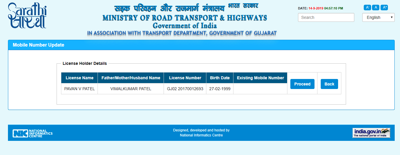 driving licence details