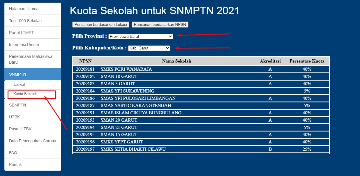 Cek kuota sekolah snmptn