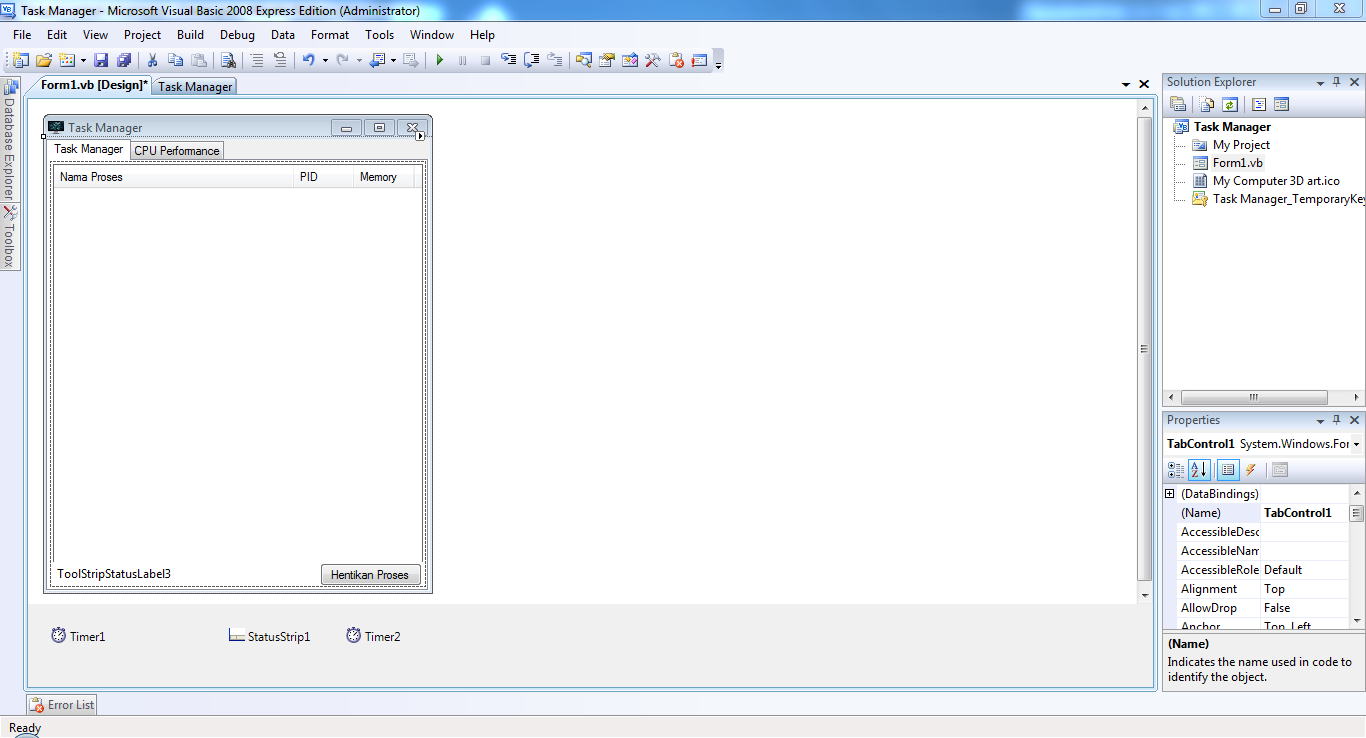 Membuat Task Manager & CPU Performance dengan visual basic 2008/vb.net ...