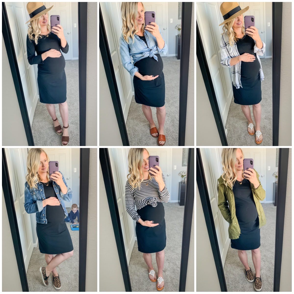 How to Style a Simple Black Fitted Maternity Dress | Thrifty Wife ...