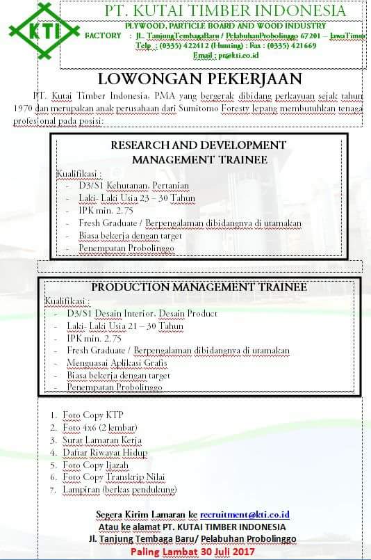 Lowongan Kerja Pt Kutai Timber Indonesia Probolinggo