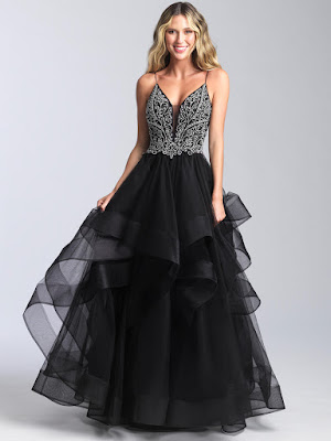 Ruffled skirt prom dress by Madison James Black Blue color