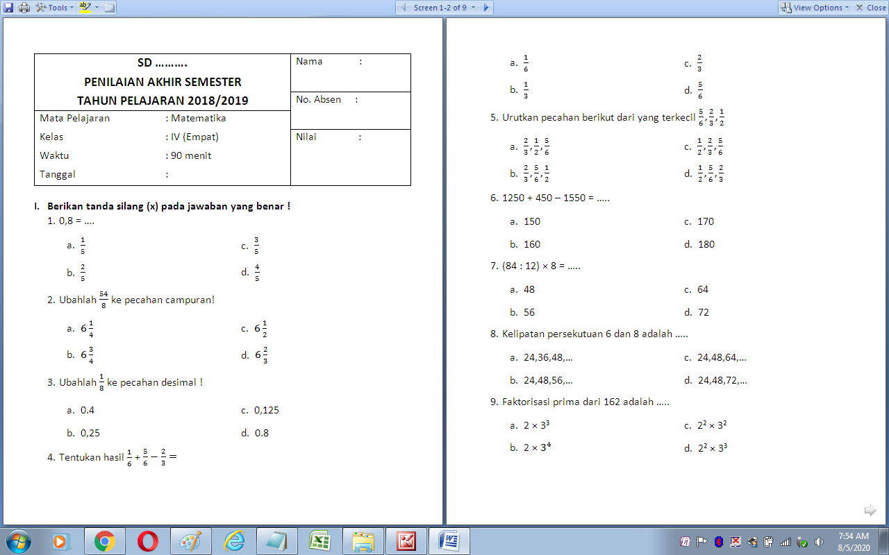 Soal Matematika Kelas 4 Semester 1 Kurikulum 2013 Soal Matematika Kelas 4 Semester 1 Kurikulum 2013