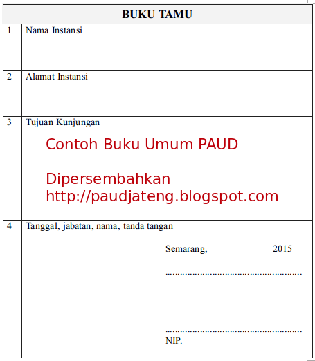 Contoh Buku Tamu Umum PAUD – Buku Administrasi