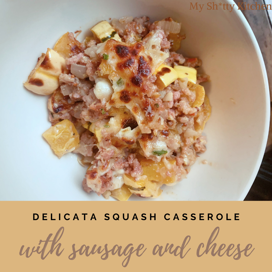 One pot and slightly photogenic (Delicata Squash Casserole with Sausage