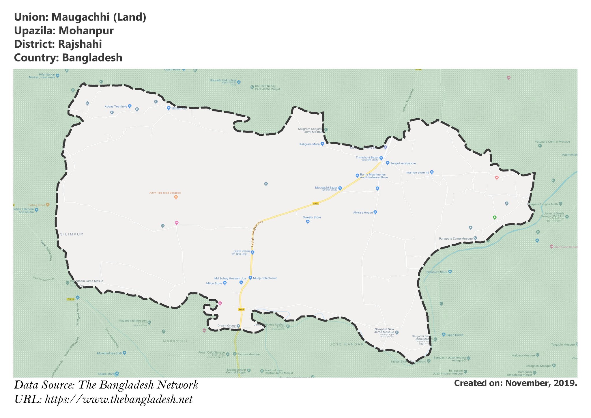 Map of Maugachi of Rajshahi, Bangladesh.