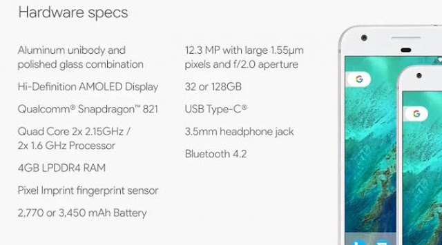 Spesifikasi Google Pixel