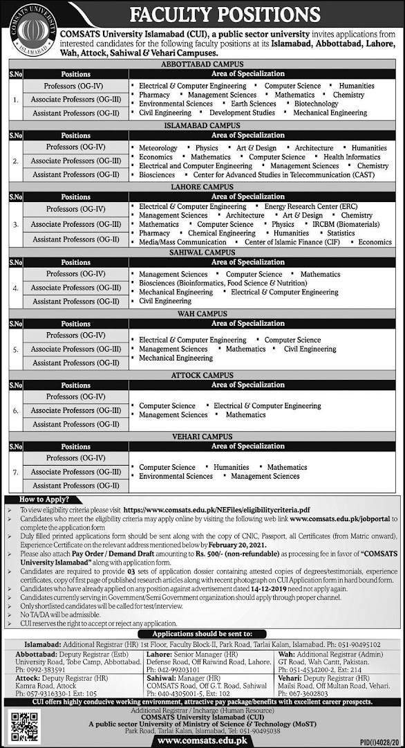Professors Computer Science & Other Jobs in Comsats University CUI Jobs