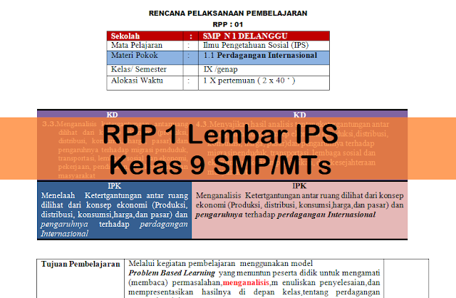 RPP 1 Lembar IPS Kelas 9 SMP/MTs