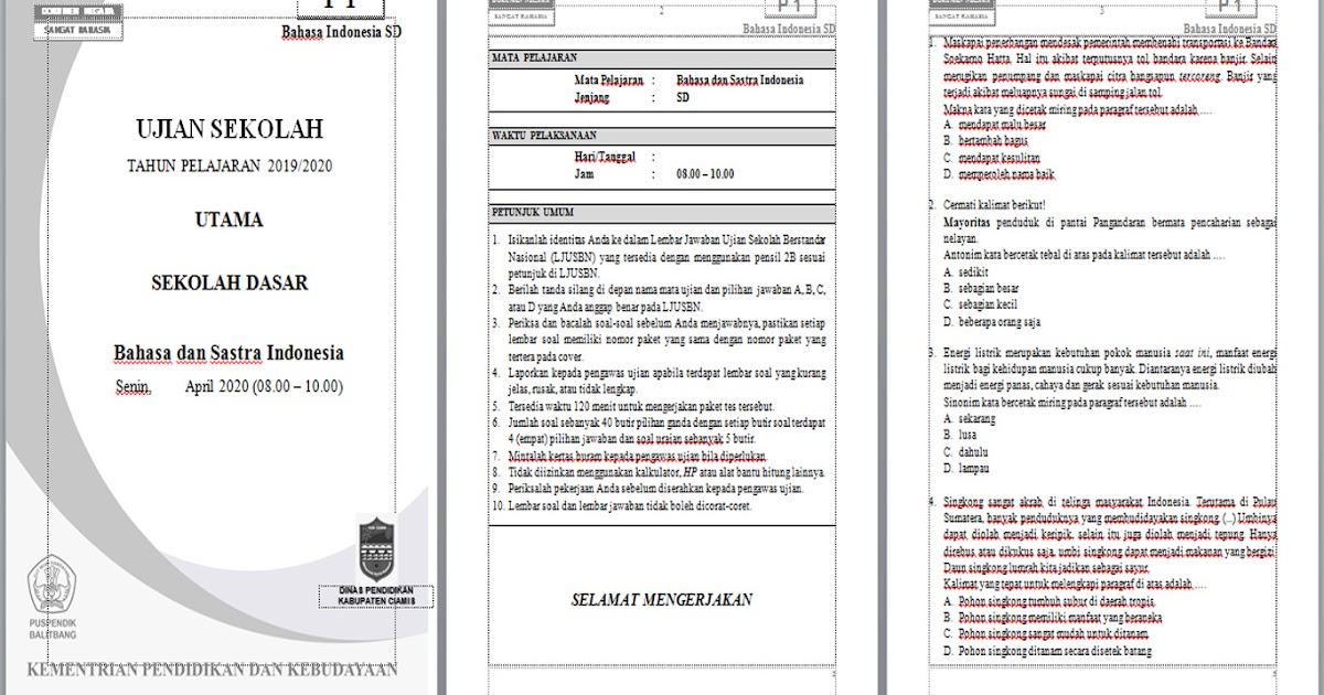 Koleksi 8 Soal Usbn Matematika Sd 2020 Dan Kunci Jawaban