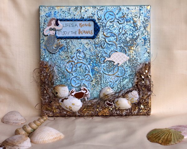 Life'S A Beach Mixed Media Canvas by Ulrika Wandler using BoBunny Down By The Sea