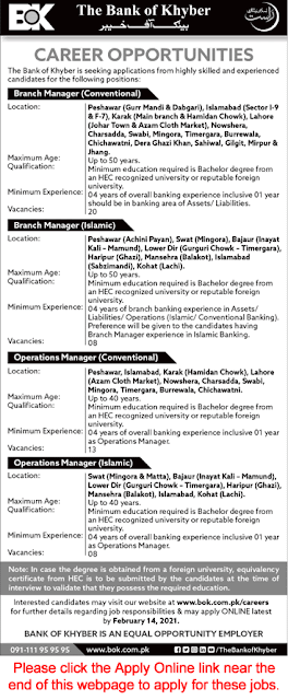 Bank of Khyber Jobs 2021 Apply Online Branch Managers & Operation Managers BOK Latest