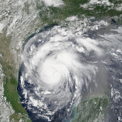 Satellite image of Hurricane Harvey. Image is public domain from NASA Earth Observatory, retrieved from https://www.usgs.gov/media/images/satellite-image-intensifying-storm-now-hurricane-harvey