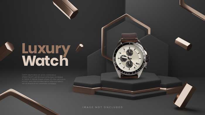 3D Black Gold Luxury Watch Podium Mockup 3D Black Gold Luxury Watch Podium Mockup